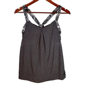 Lululemon Women 8 Rest Less Tank Top Flowabunga Black Gray Cinch‎